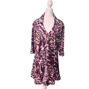 Attitudes by Renee Multicolor Cascade Button Front Printed Duster‎ Dress Size SP